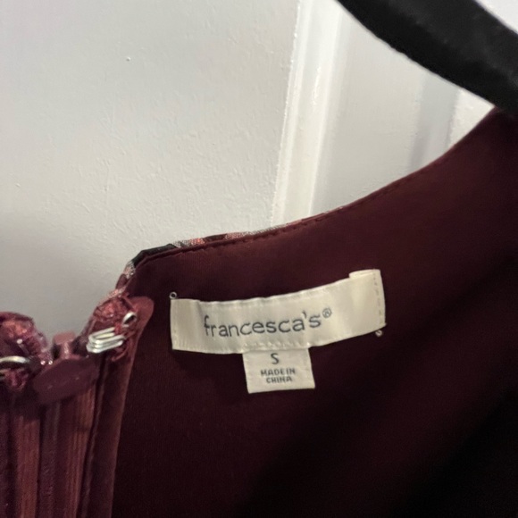 Francesca’s Maroon Brocade Print Fit & Flare Dress - Picture 5 of 8